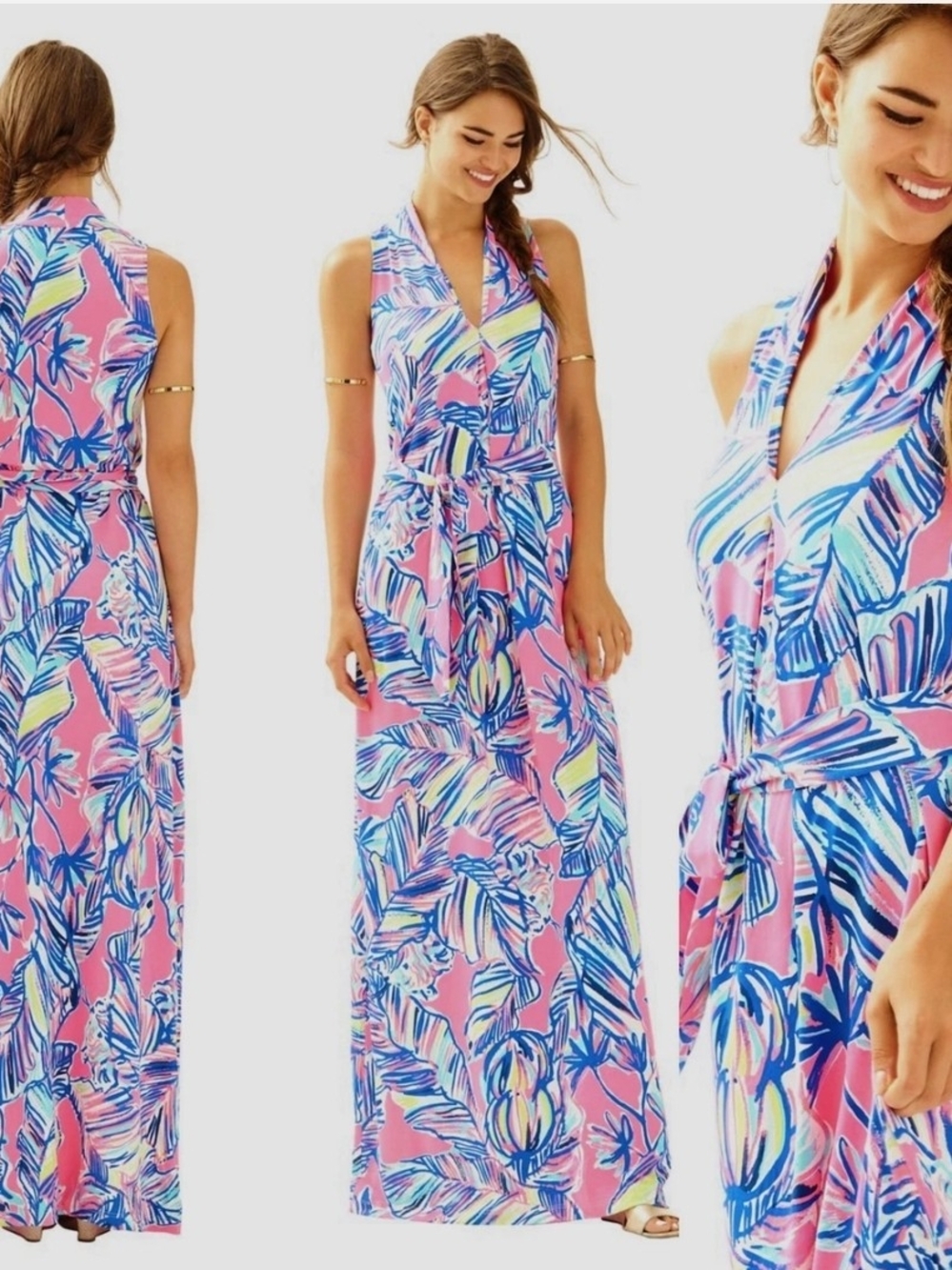 Lilly Pulitzer Colette Maxi Dress in Tiki Pink Cabana Crazed Size LARGE
